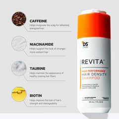 Revita Shampoo aplicación manual en cuero cabelludo, limpieza suave y revitalizante.