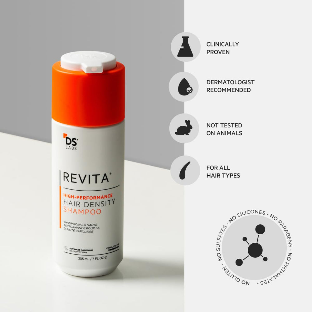 DS Labs Revita Champú probado dermatológicamente para seguridad.
