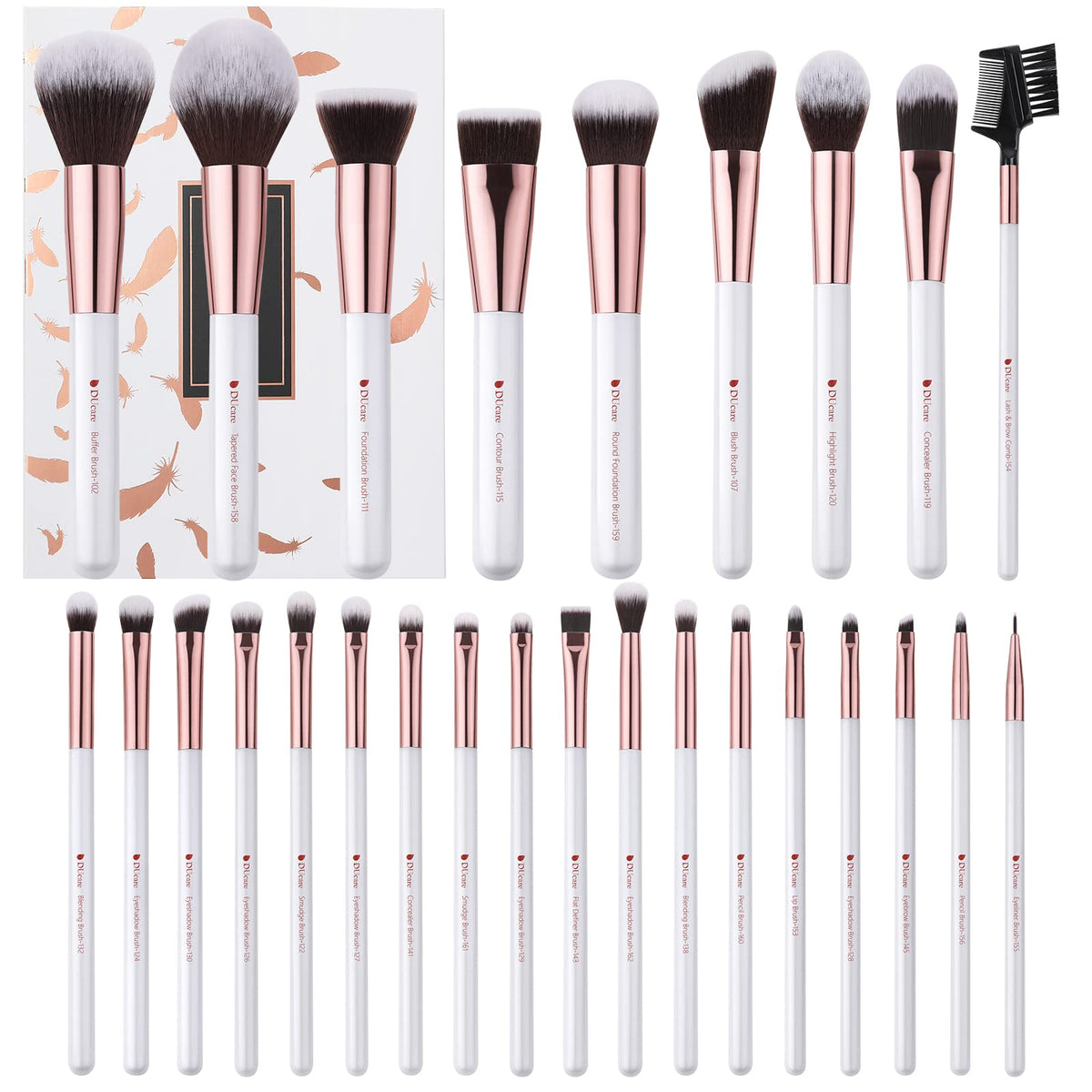DUcare set de 27 pinceles para maquillaje, vista frontal, acabado premium para maquillaje completo