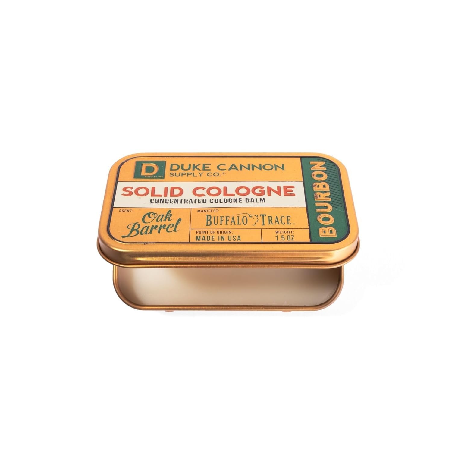 Duke Cannon solid cologne application on wrist delivers woodsy aroma.