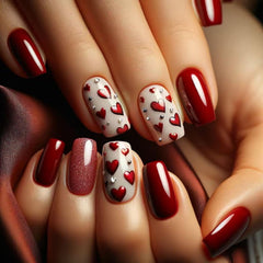 Dulyork uñas postizas corazón rojo con brillo para fiestas y citas.