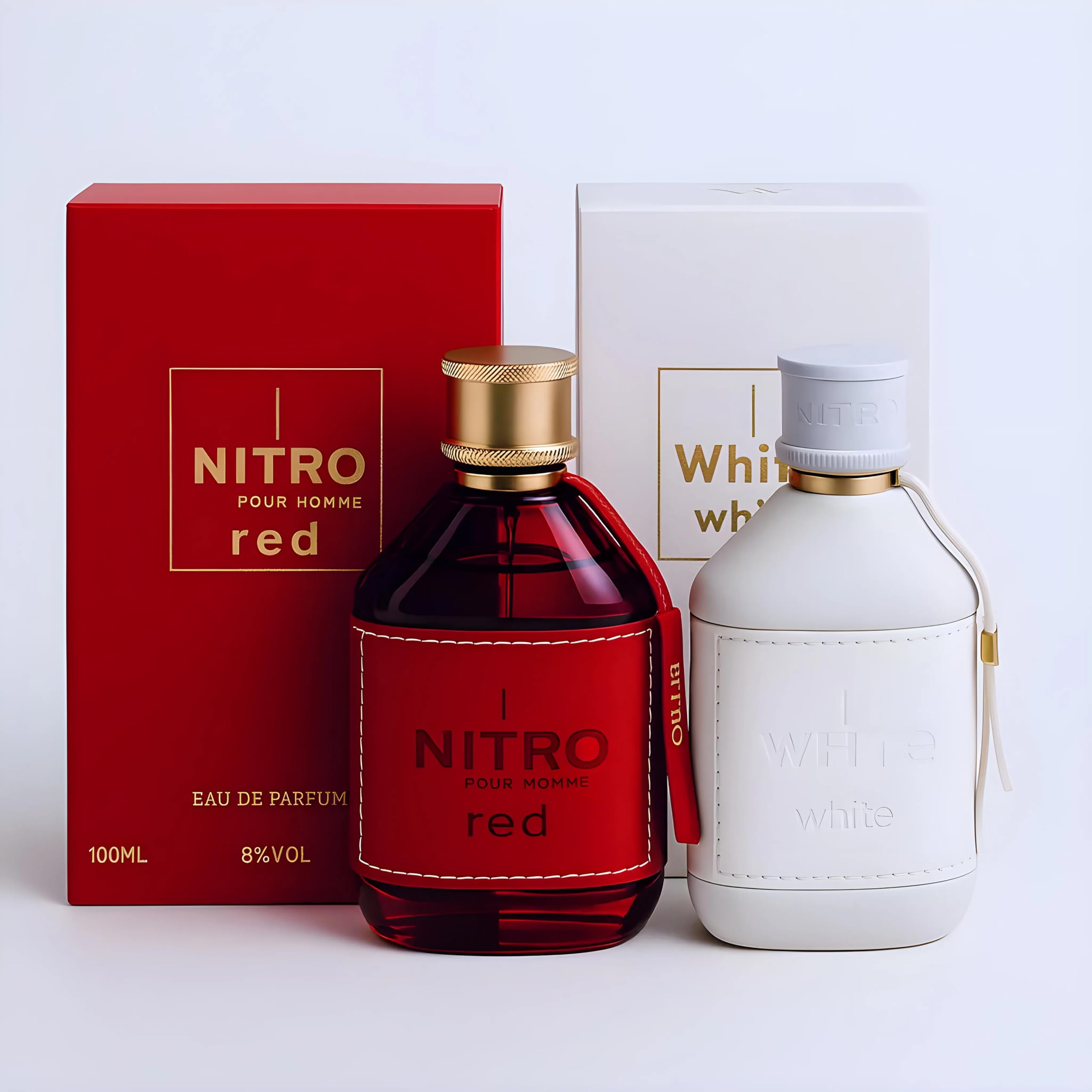 Dumont Nitro Rojo, botella de cuero texturizada para un estilo premium.