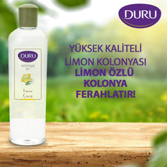 Envase externo de la colonia de limón Duru, ideal para llevar y retoques.