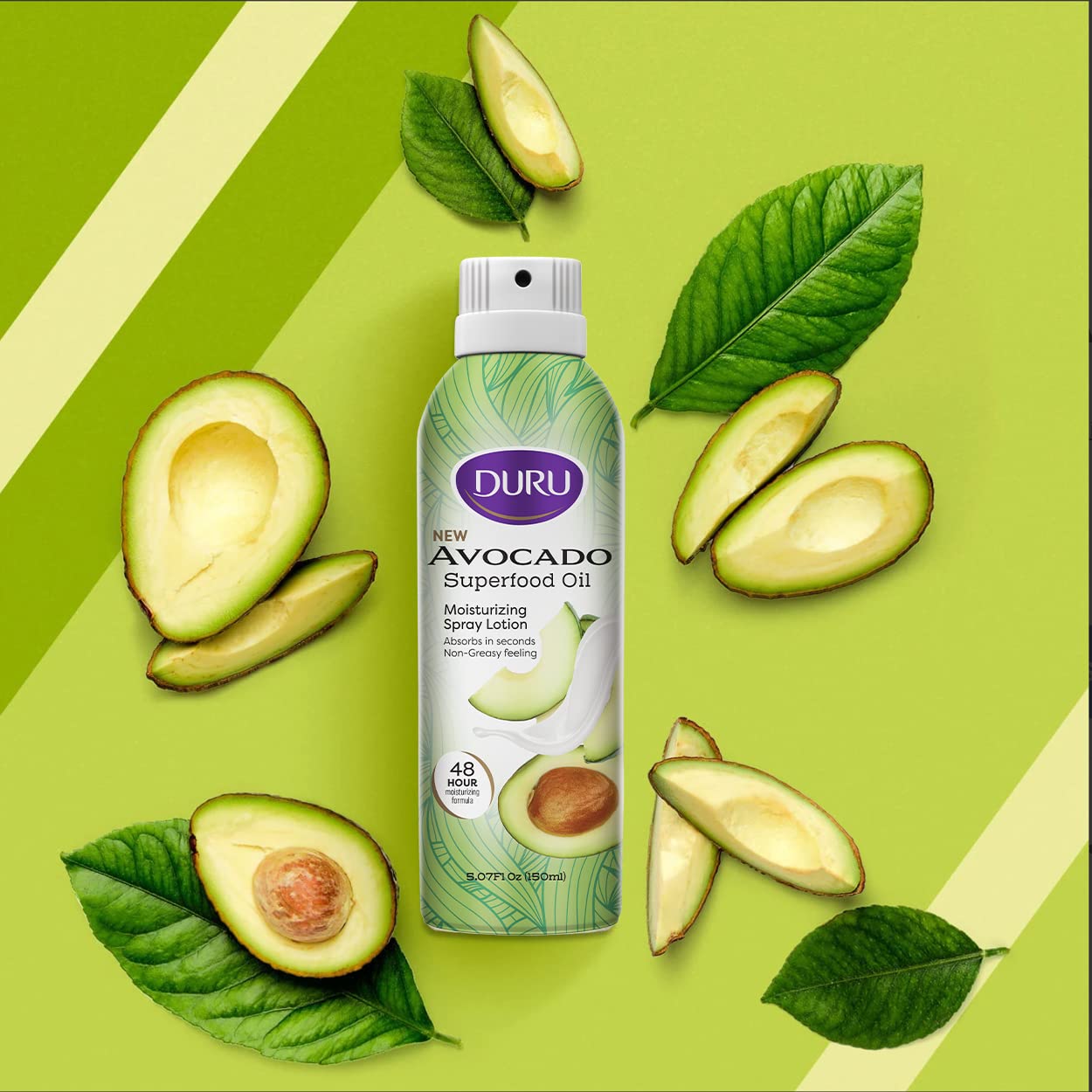 Duru Aguacate Loción con fragancia tropical de coco suave.