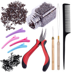 Duufin kit extensiones cabello con anillos micro marrones para tono uniforme