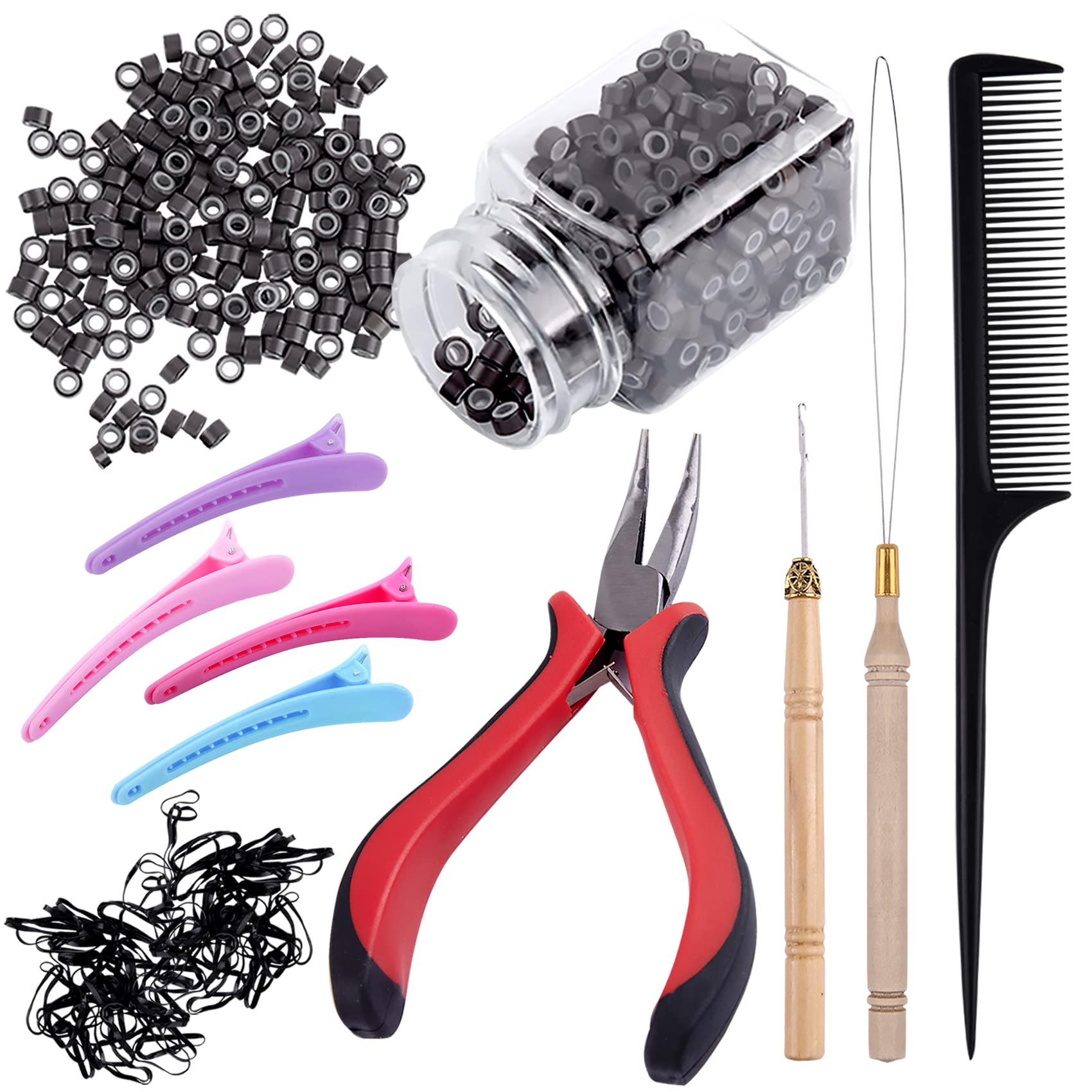 Duufin: perlas micro anillos café oscuro para extensiones de cabello