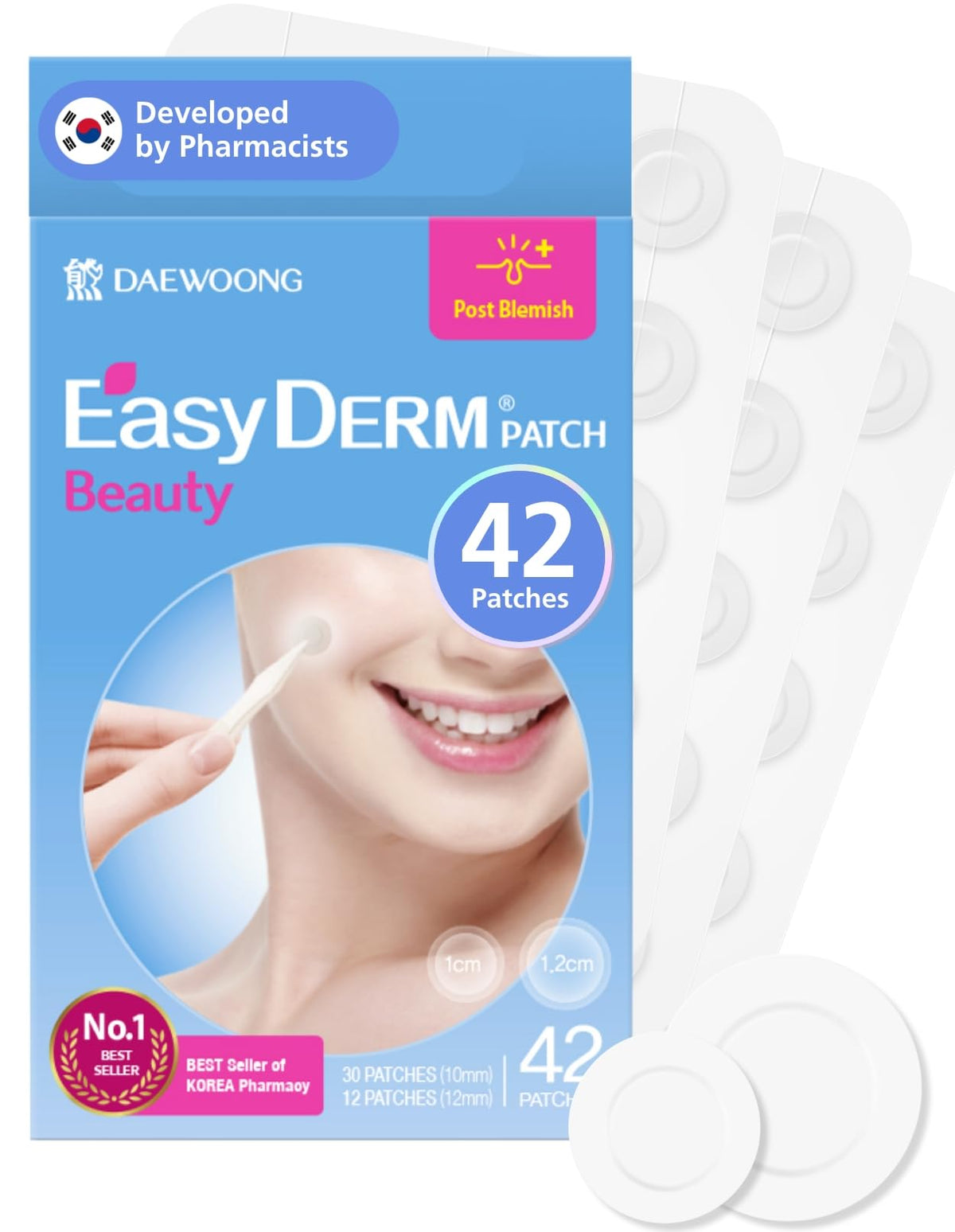 DWEasyDerm EasyDerm Beauty Patch box front showing 42-count packaging for acne care