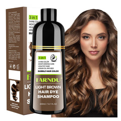farndu champú-tinte para cabello castano claro en envase