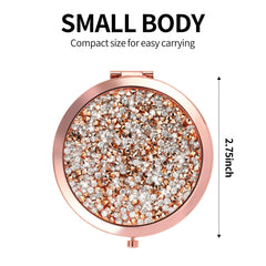 Dynippy espejo compacto rosa dorado con diseño plegable, cómodo para bolsillos