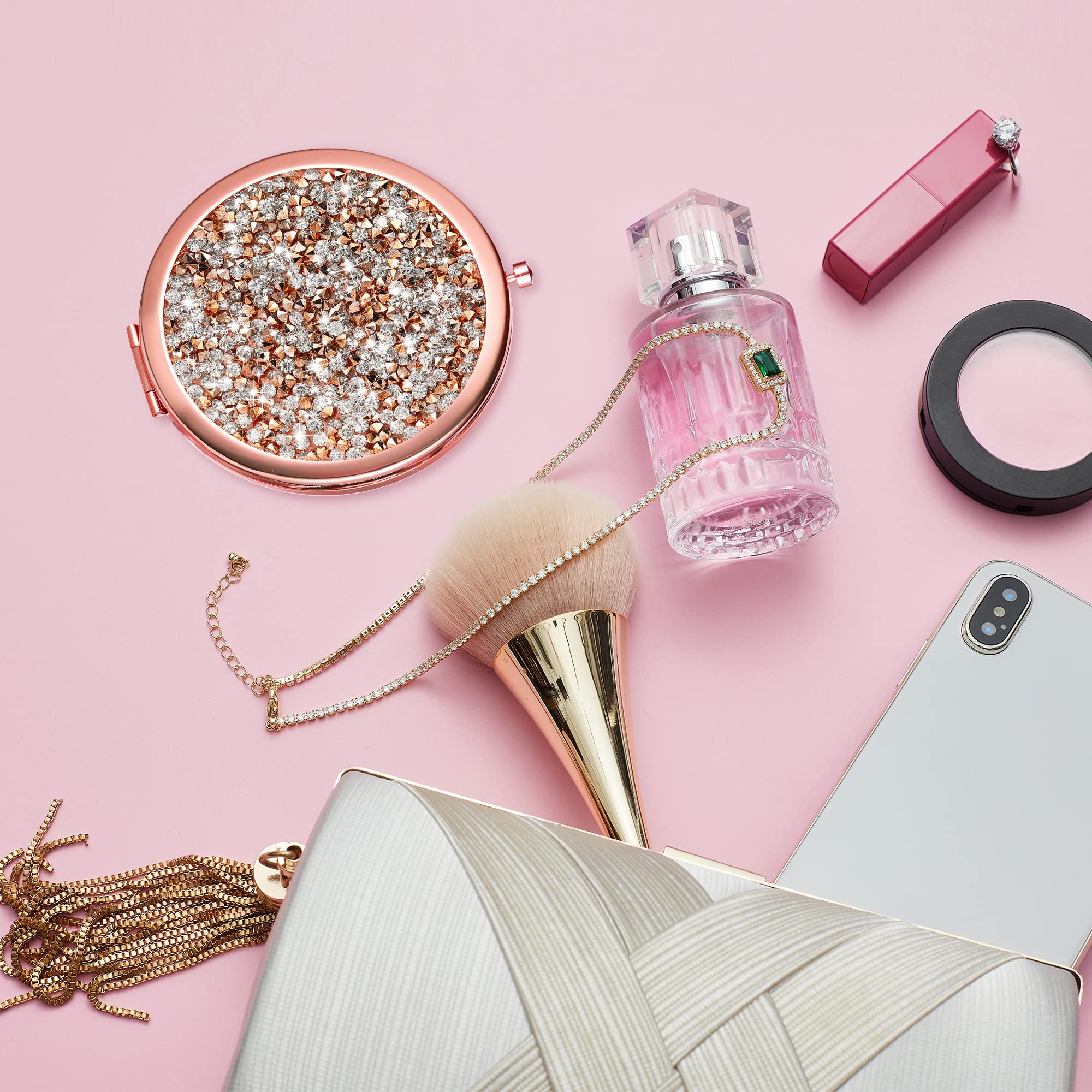 Dynippy espejo compacto rosa-dorado muy portátil, listo para uso en bolso