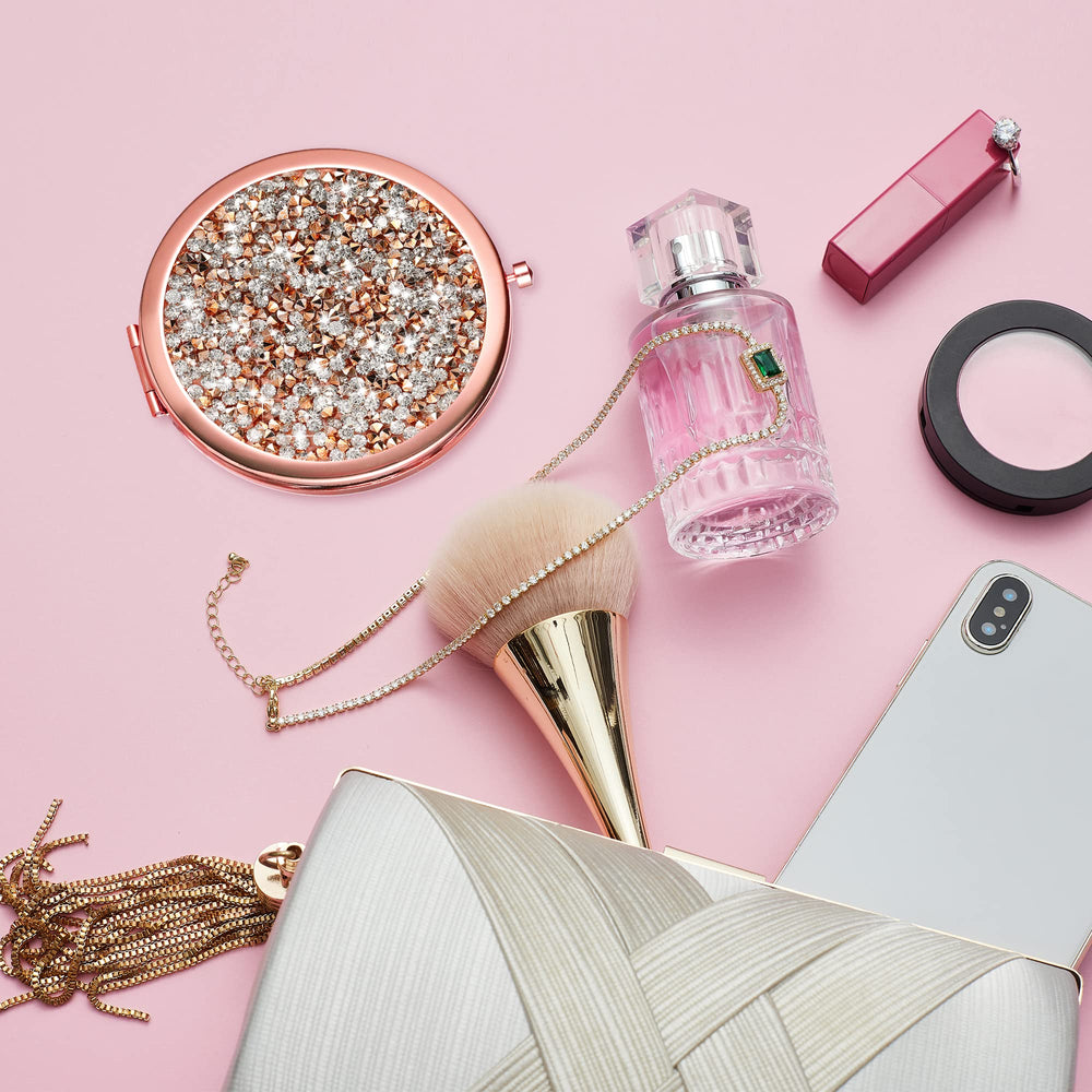 Dynippy espejo compacto rosa-dorado muy portátil, listo para uso en bolso