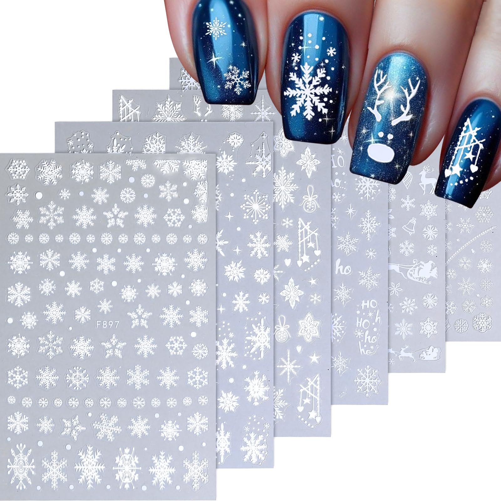 Pegatinas DZHILHMX Copos de Nieve para uñas, look navideño.