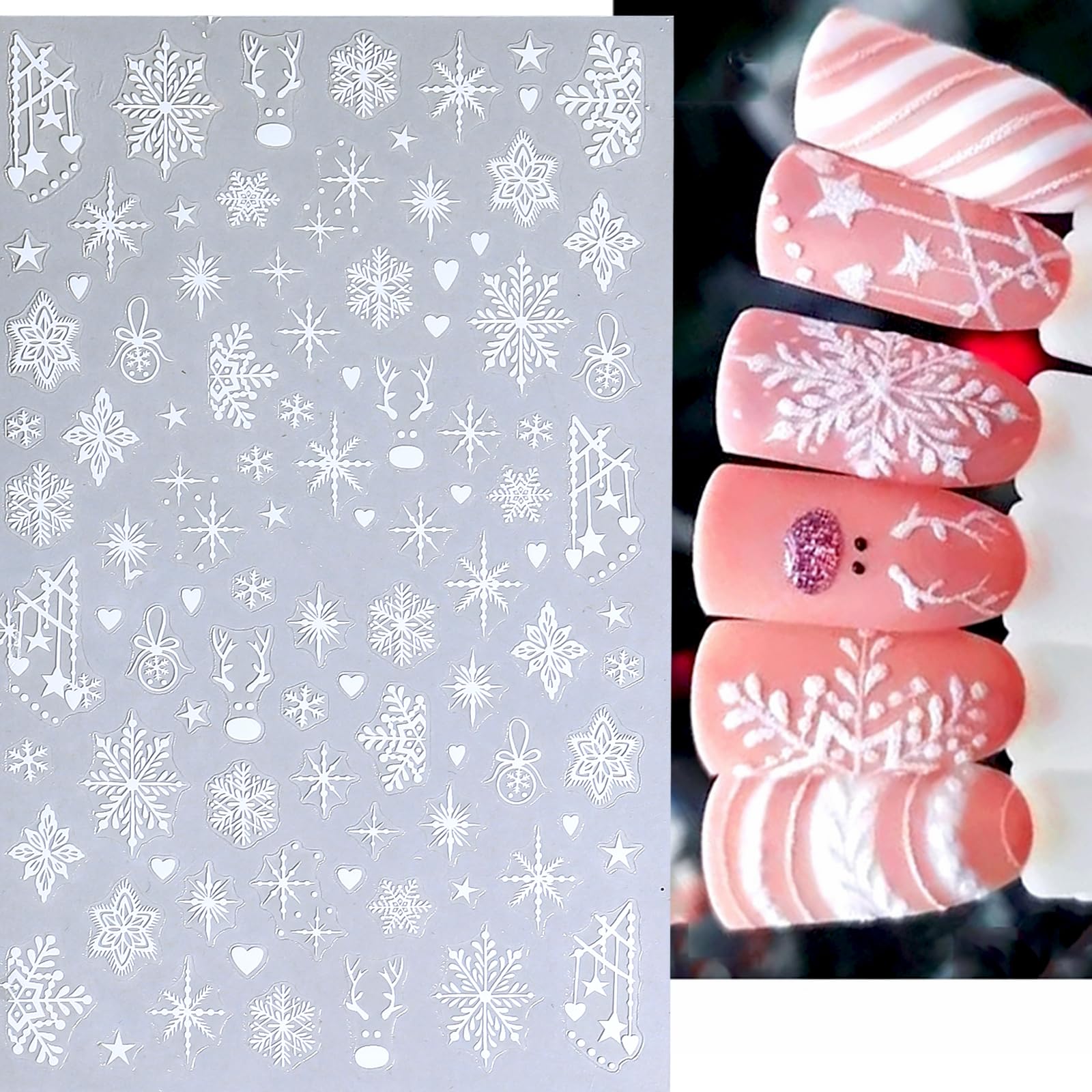 Diseños navideños de copos de nieve para uñas con DZHILHMX.