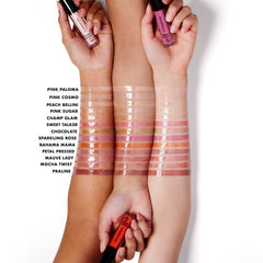 e.l.f. Lip Plumping Gloss muestra translúcida Pink Sugar para color suave y brillo.