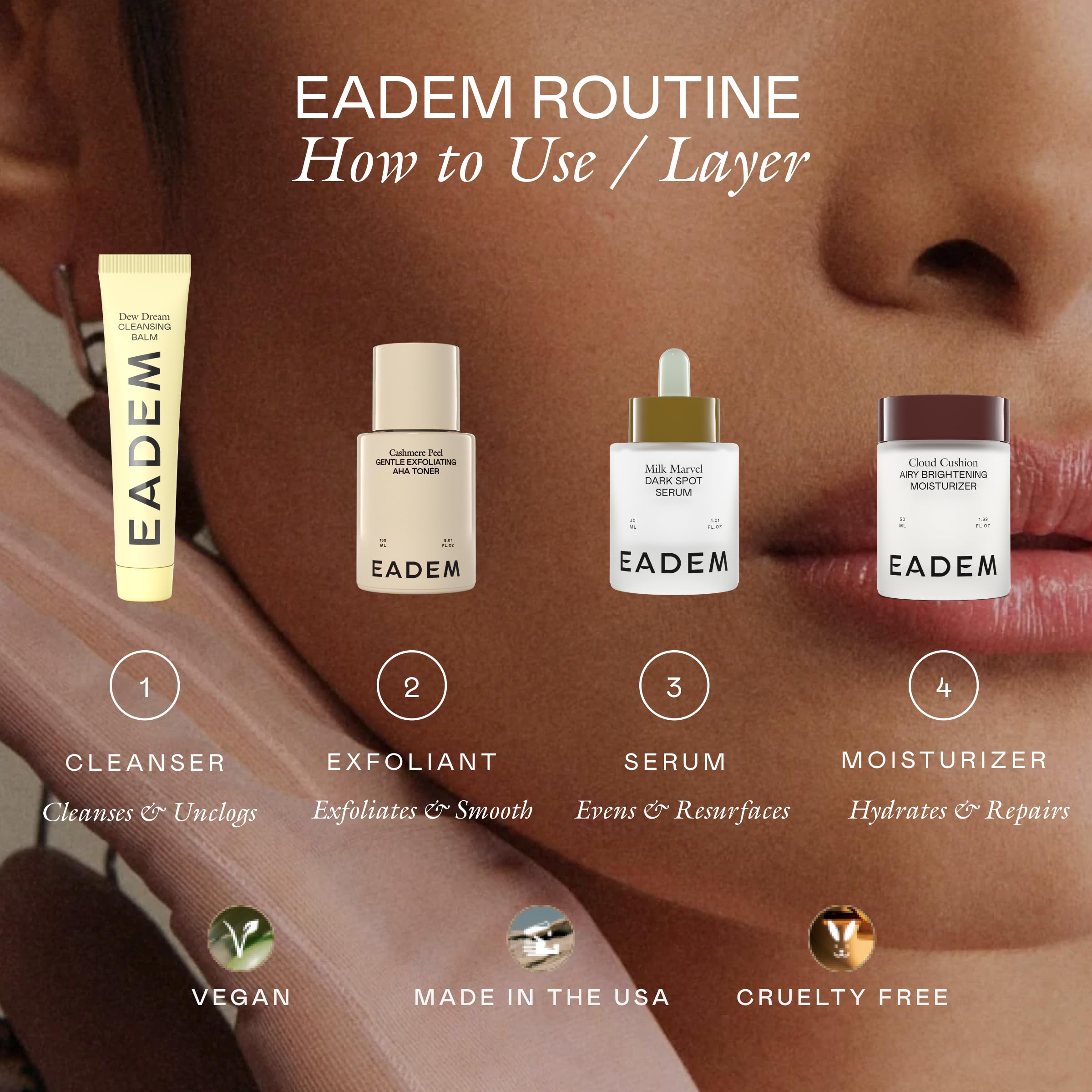 EADEM Milk Marvel Serum: ingredientes clave como vitamina C encapsulada para cuidado diario.