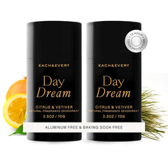 Each & Every desodorante sin aluminio en botella, fragancia cítrica y vetiver para uso diario