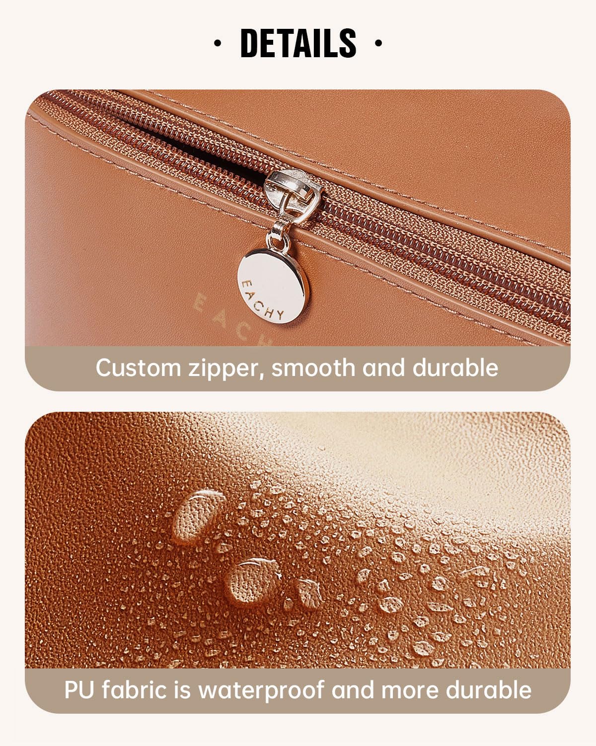 Eachy sac-maquillage fermeture durable et tissu intérieur résistant.