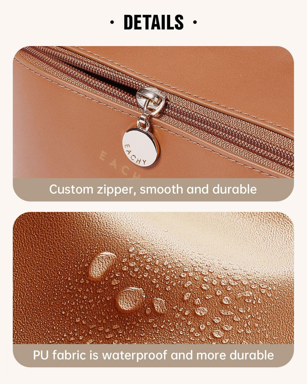 Eachy sac-maquillage fermeture durable et tissu intérieur résistant.