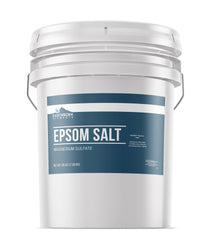 Earthborn Elements sal epsom en cubo reutilizable para almacenamiento fácil y prolongado uso.