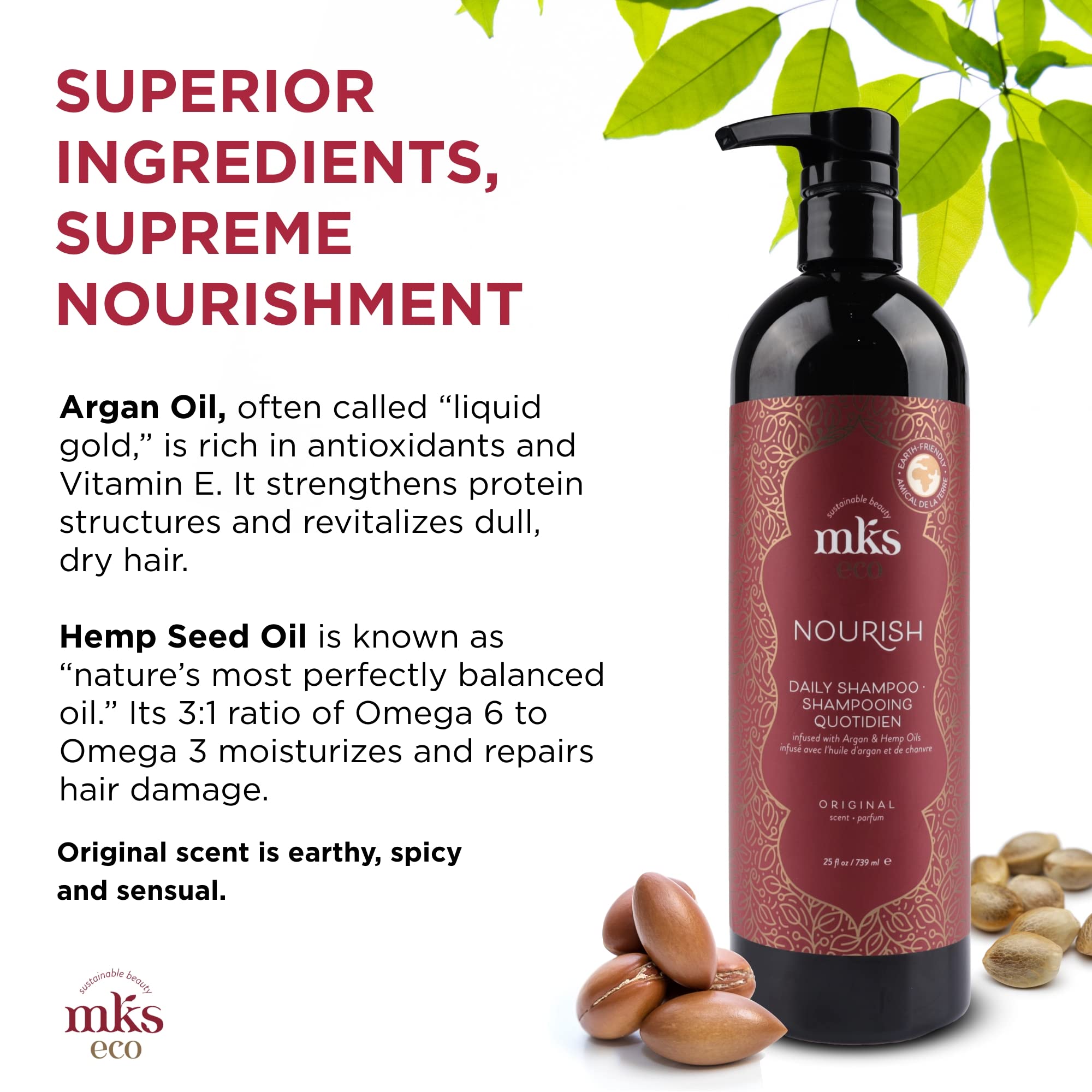 Earthly Body MKS Nourish Shampoo original, aceites de argán para nutrición suave