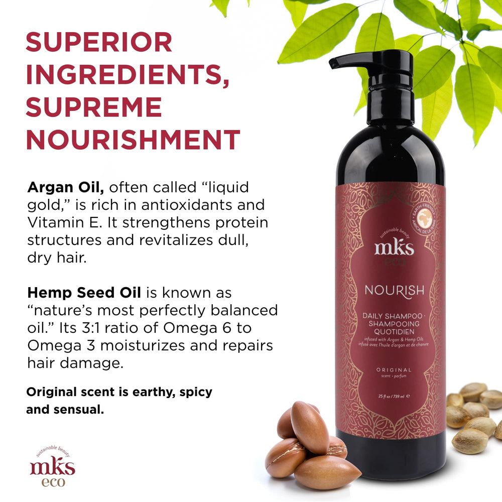 Earthly Body MKS Nourish Shampoo original, aceites de argán para nutrición suave