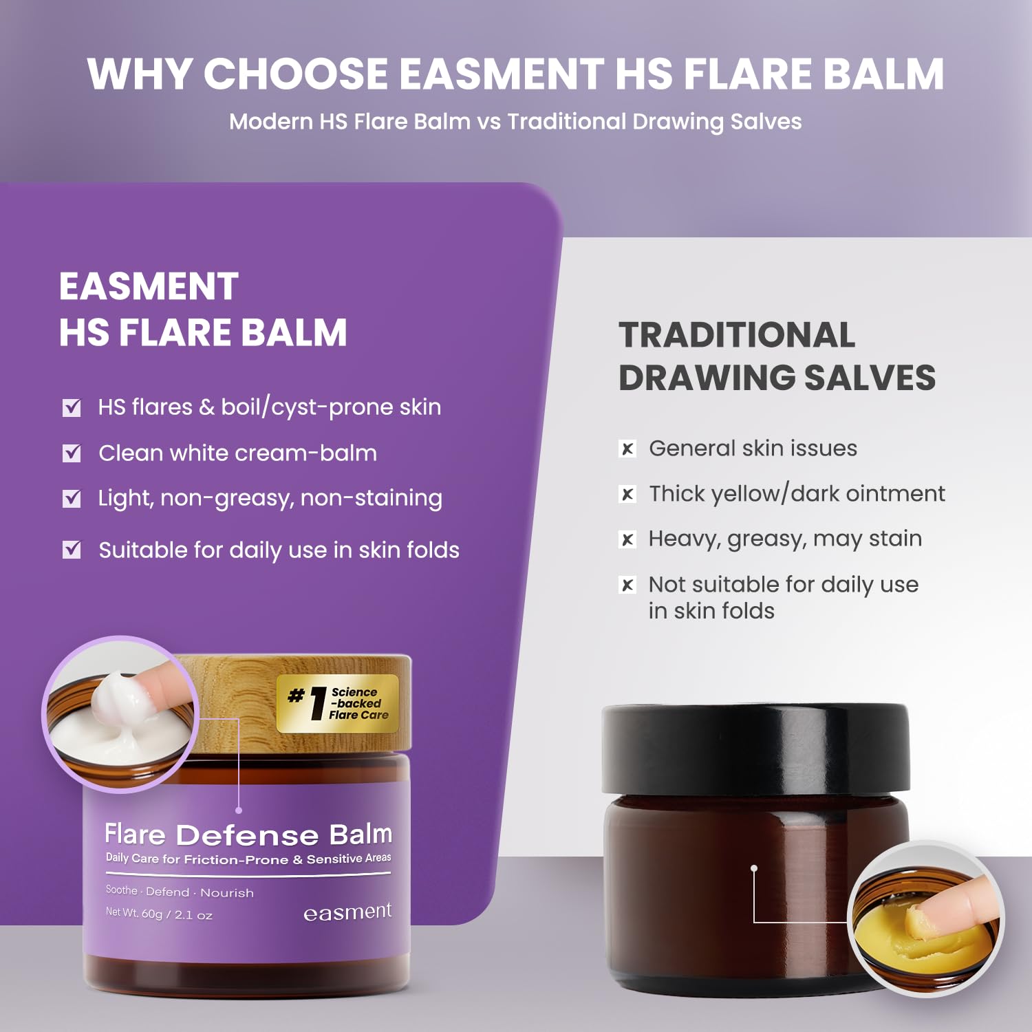 Easment Flare Defense Balm application swatch demonstrates non-greasy finish.