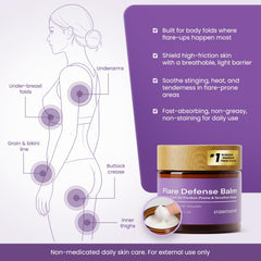 Easment Flare Defense Balm non-greasy finish on skin closeup.