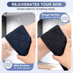 Eaxun uso en ducha, superficie áspera y cara suave para limpieza.
