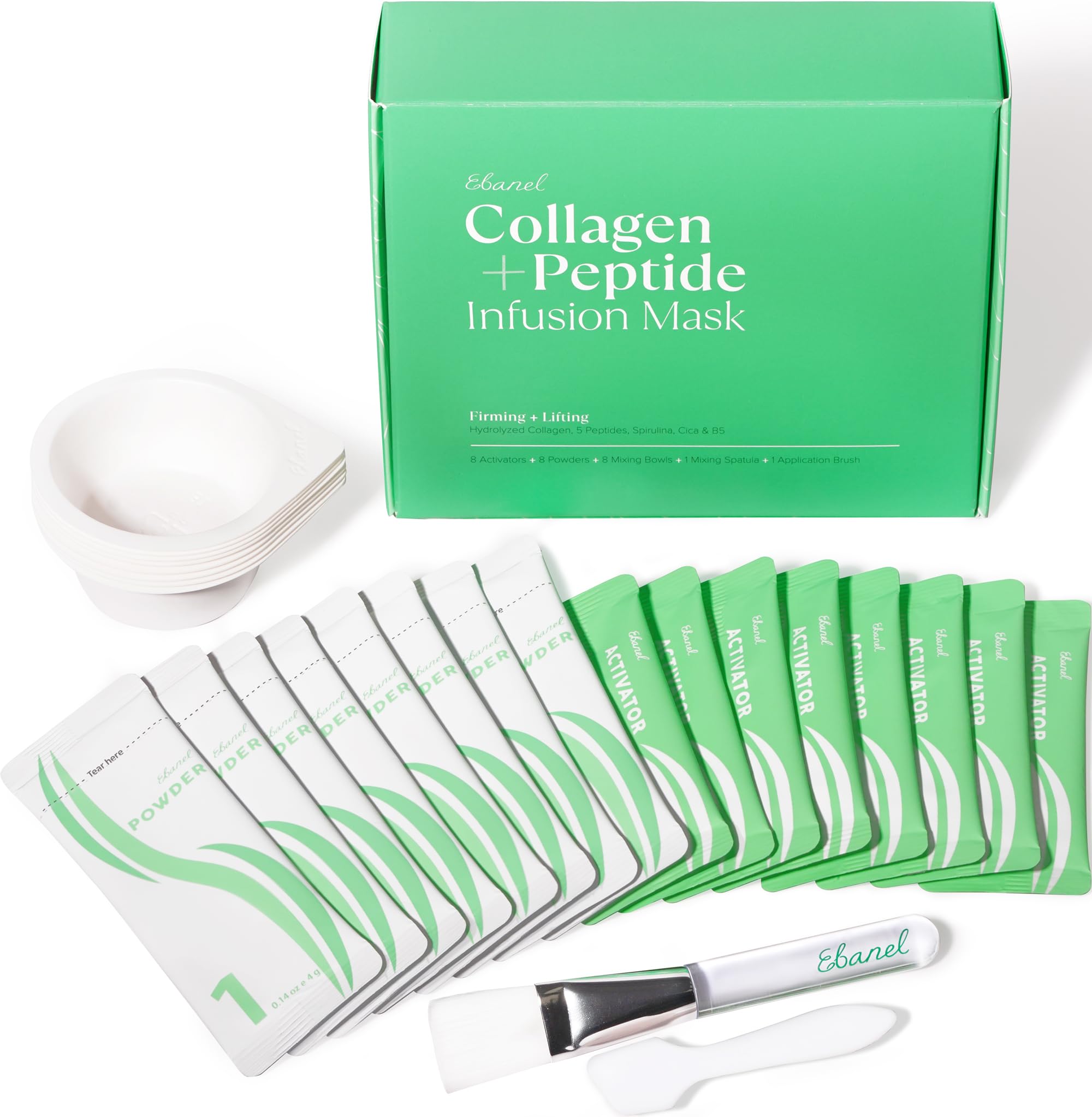 Masques Ebanel Collagène‑Peptides en ensemble 8-pack pour effet tense et éclat