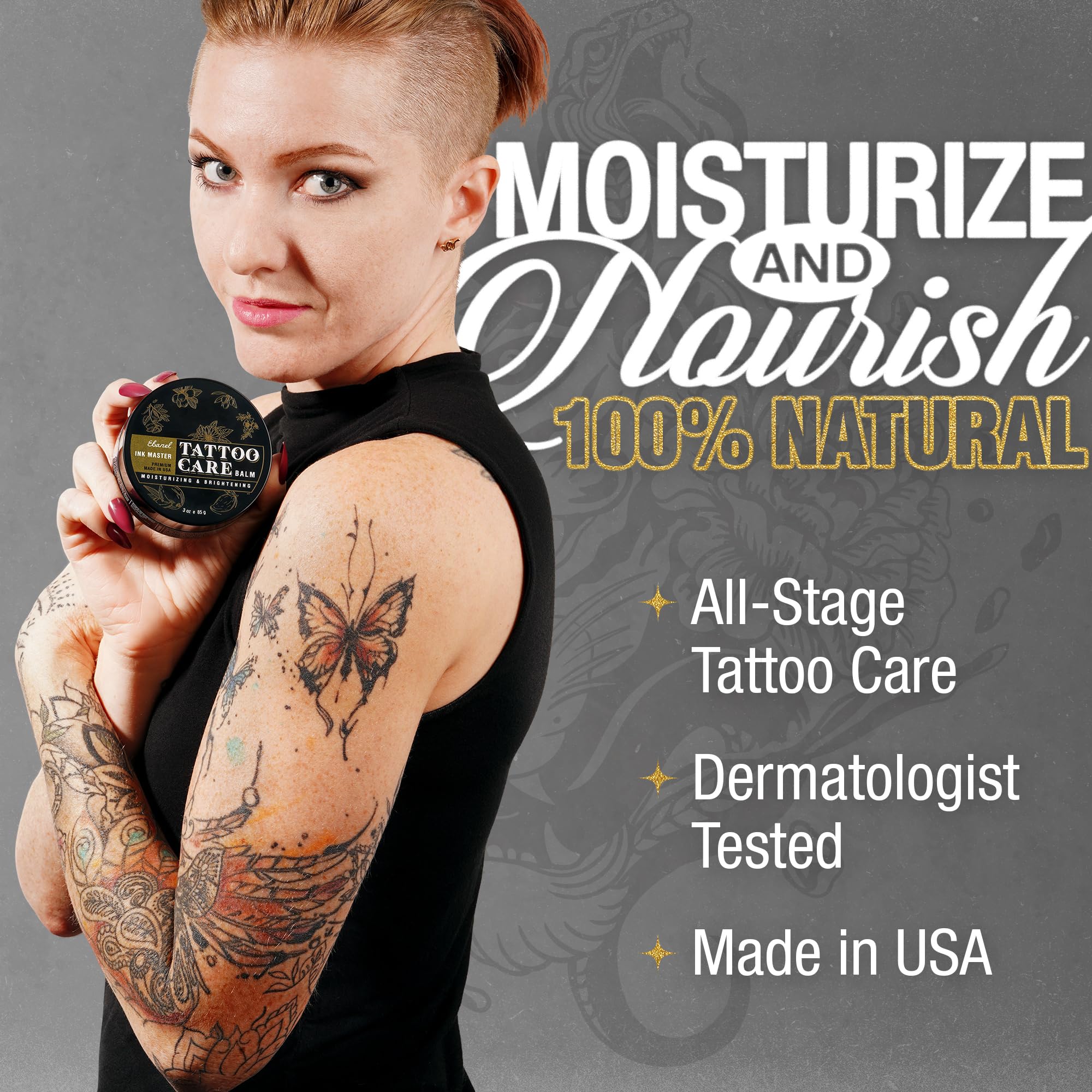 Aplicación suave de Ebanel Tattoo Balm para hidratación de tatuajes