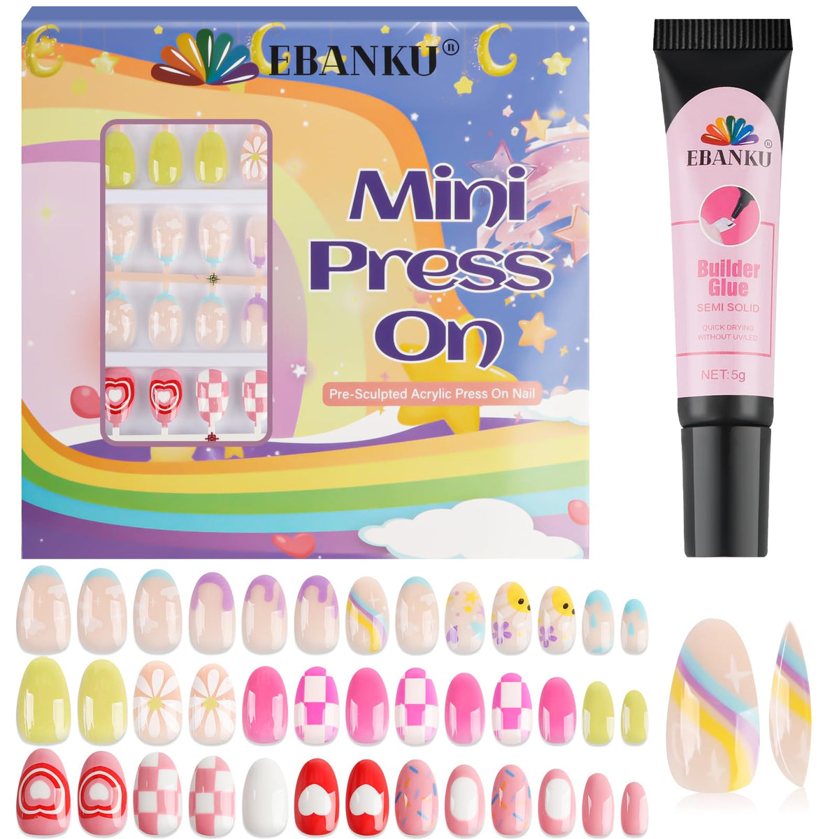 EBANKU uñas press para niñas con 3 estilos y 78 piezas, ideal para manualidades caseras.