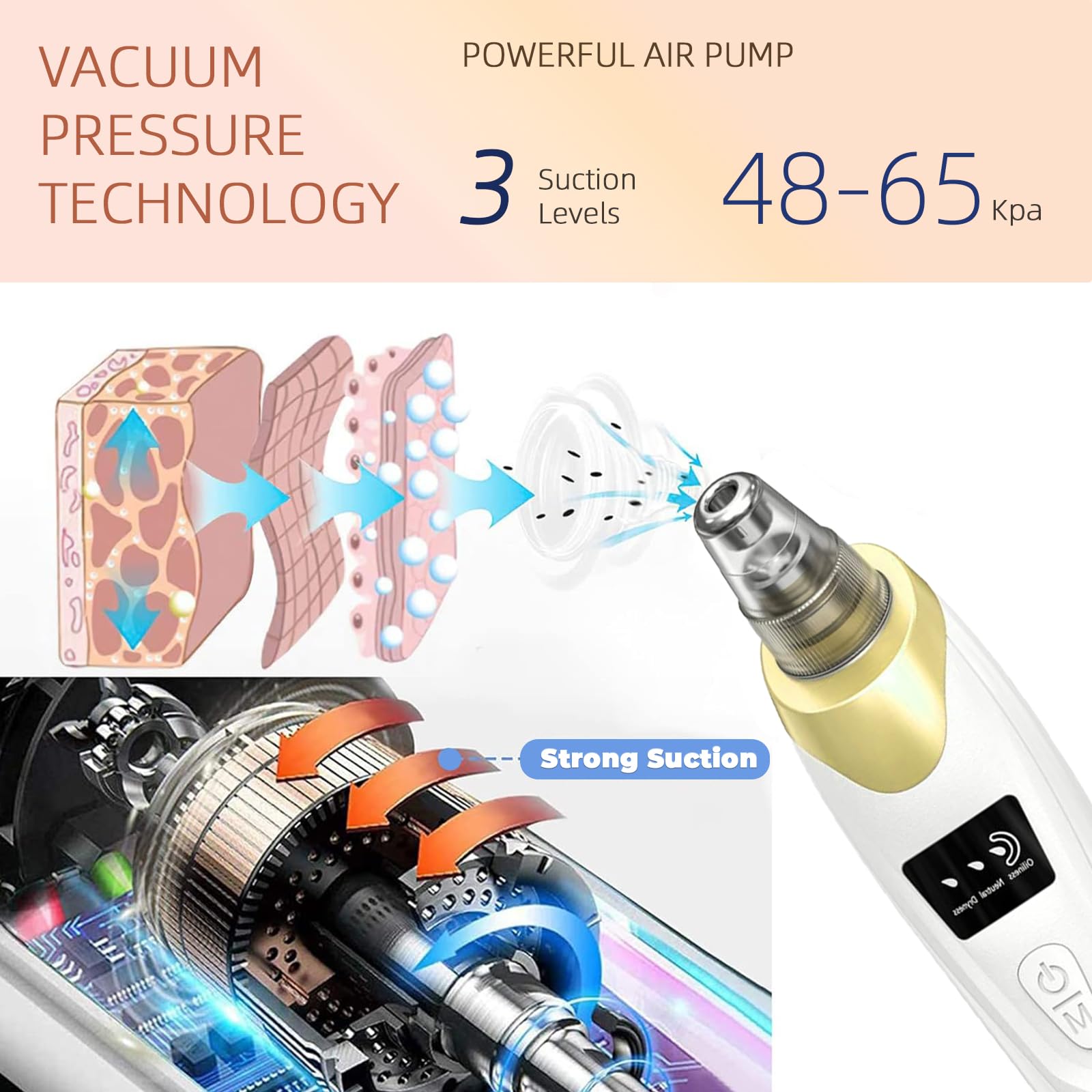 Echtur Vacuum Niveaux-aspiration: ajustement facile selon le type de peau