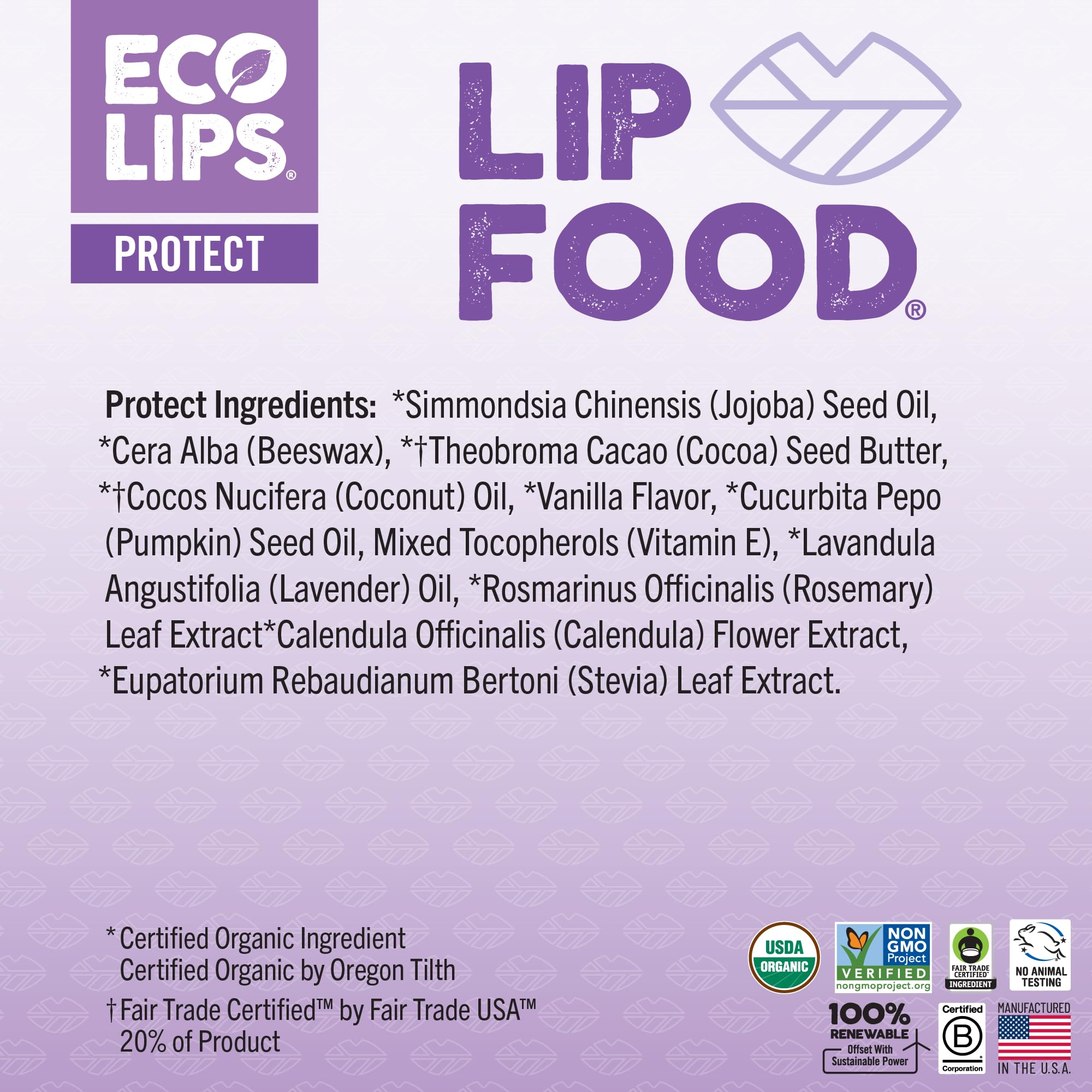Eco Lips Lip Food etiqueta USDA Organic, certificación orgánica para confianza.