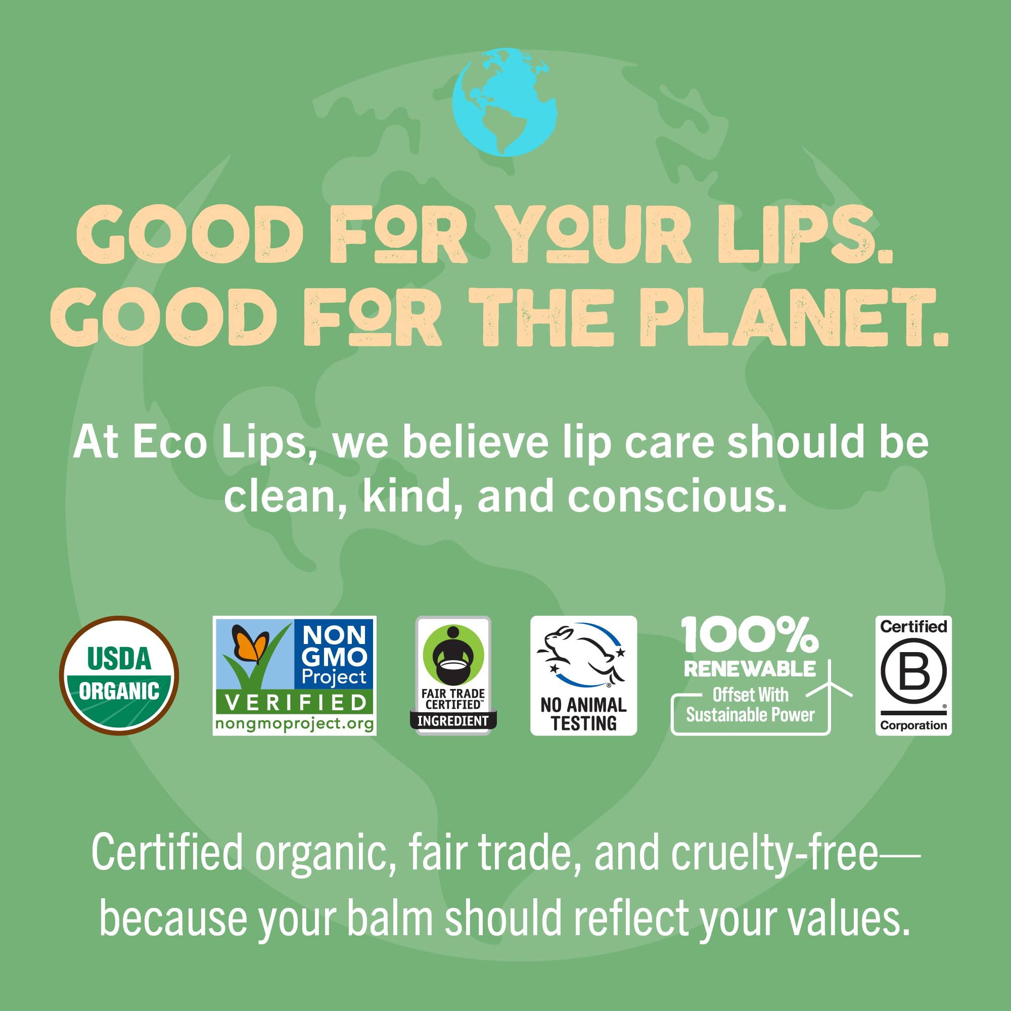 Eco Lips Mongo Kiss recycled tube highlights sustainability and easy disposal after use.