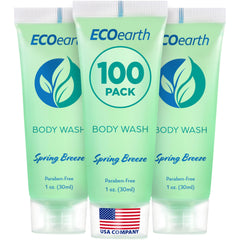EcoEarth: botella de viaje de lavado corporal lista para huéspedes.