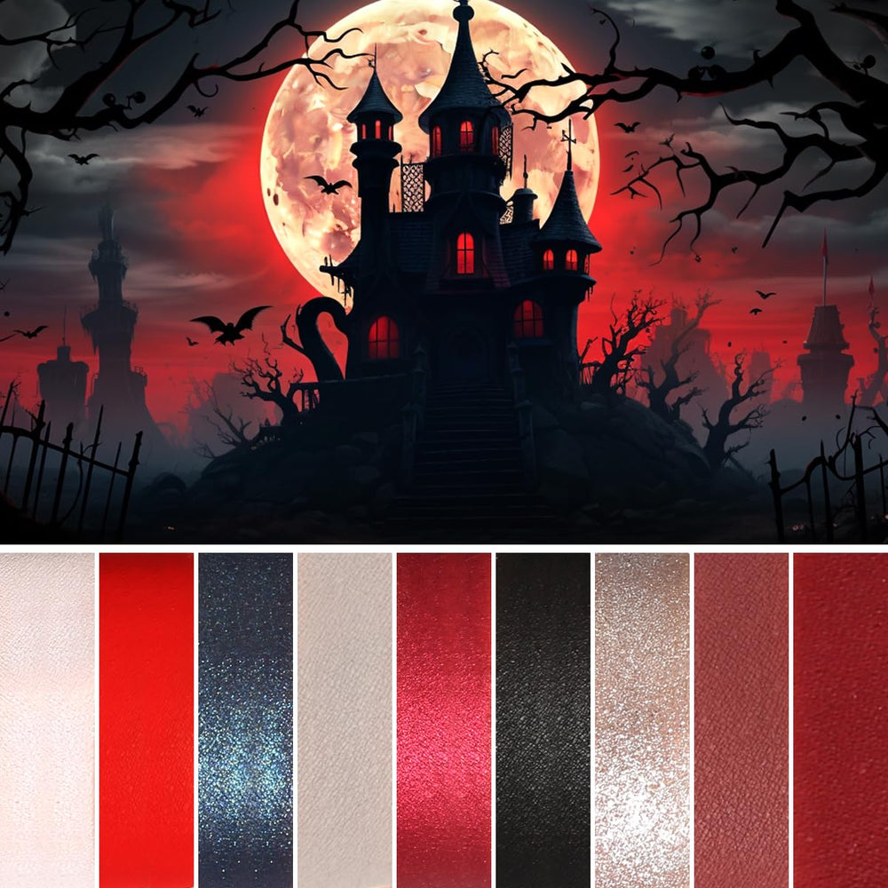 close-up of Gothic red and Vampire red textures for dramatic eye effects