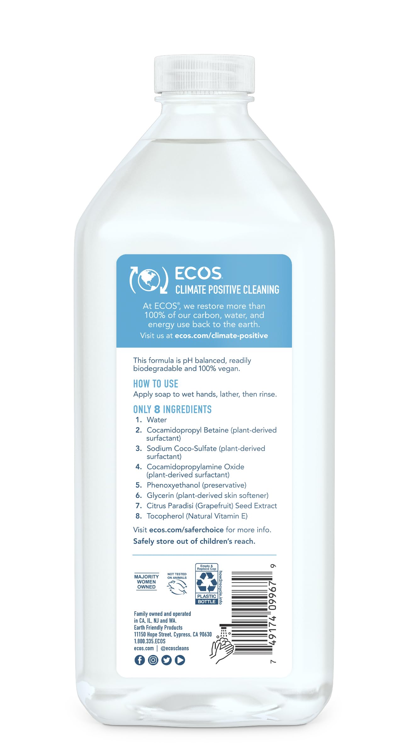 ECOS Jabón de manos – envase recargable libre de fragancia para cocina y baño