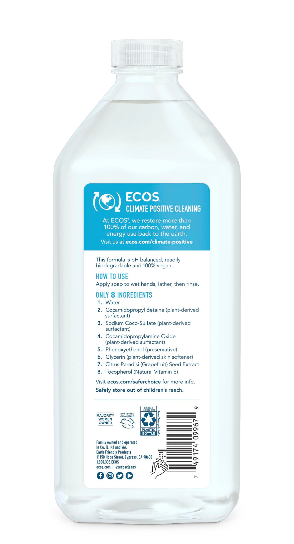 ECOS Jabón de manos – envase recargable libre de fragancia para cocina y baño