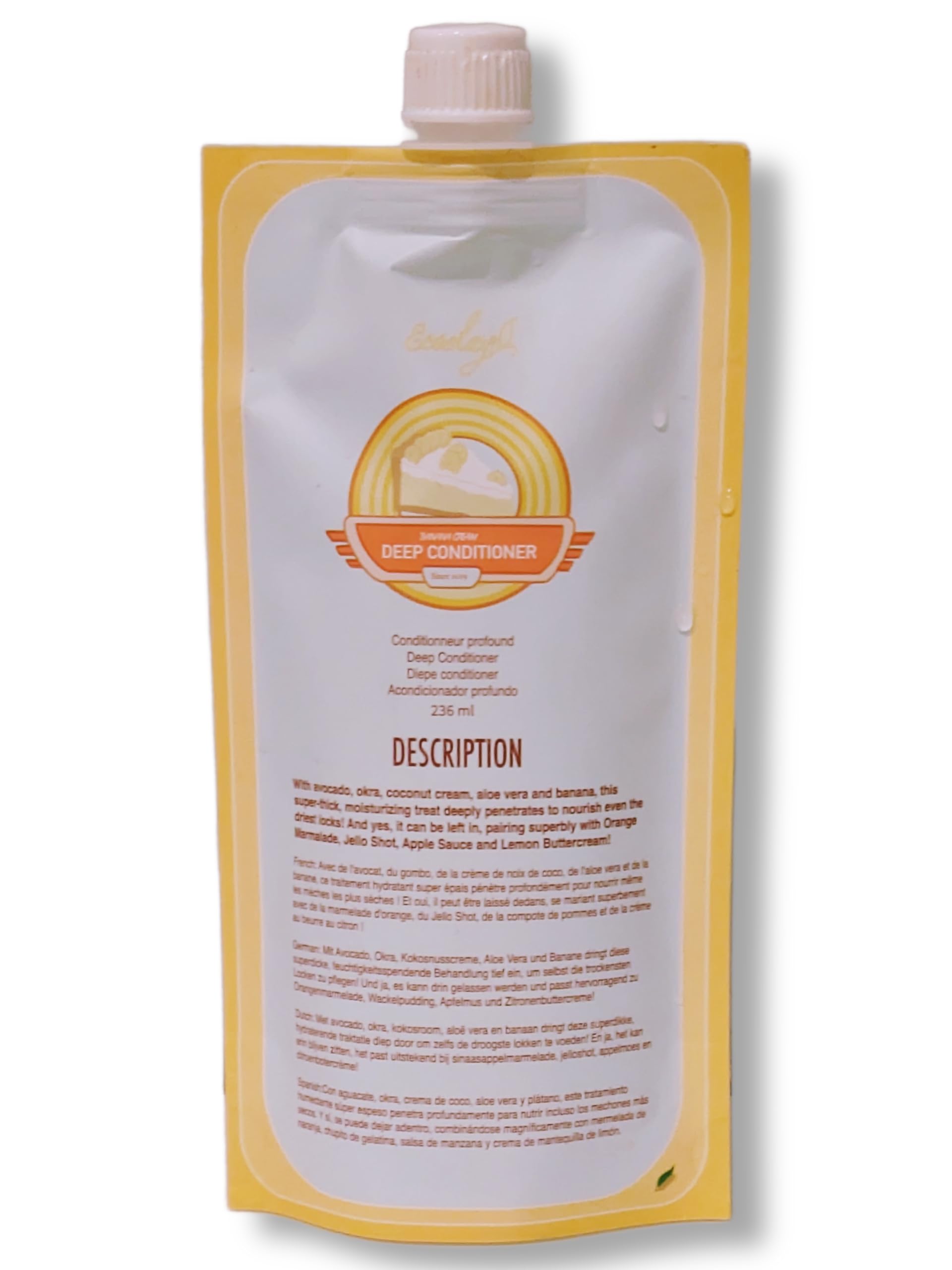 Ecoslay Banana Cream bote vertido muestra textura rica para un peinado suave y manejable
