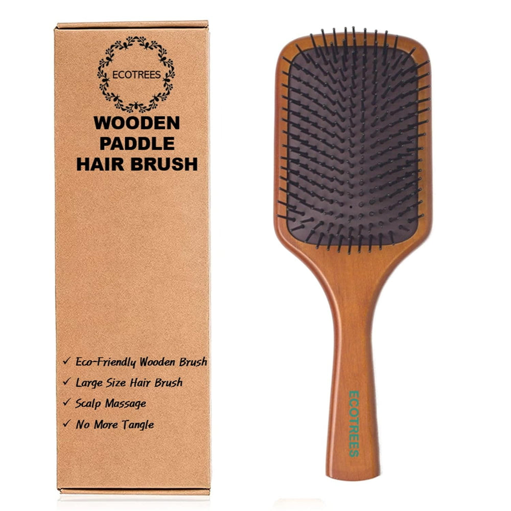 ECOTREES cepillo-pala-madera facilita desenredar suavemente el cabello.