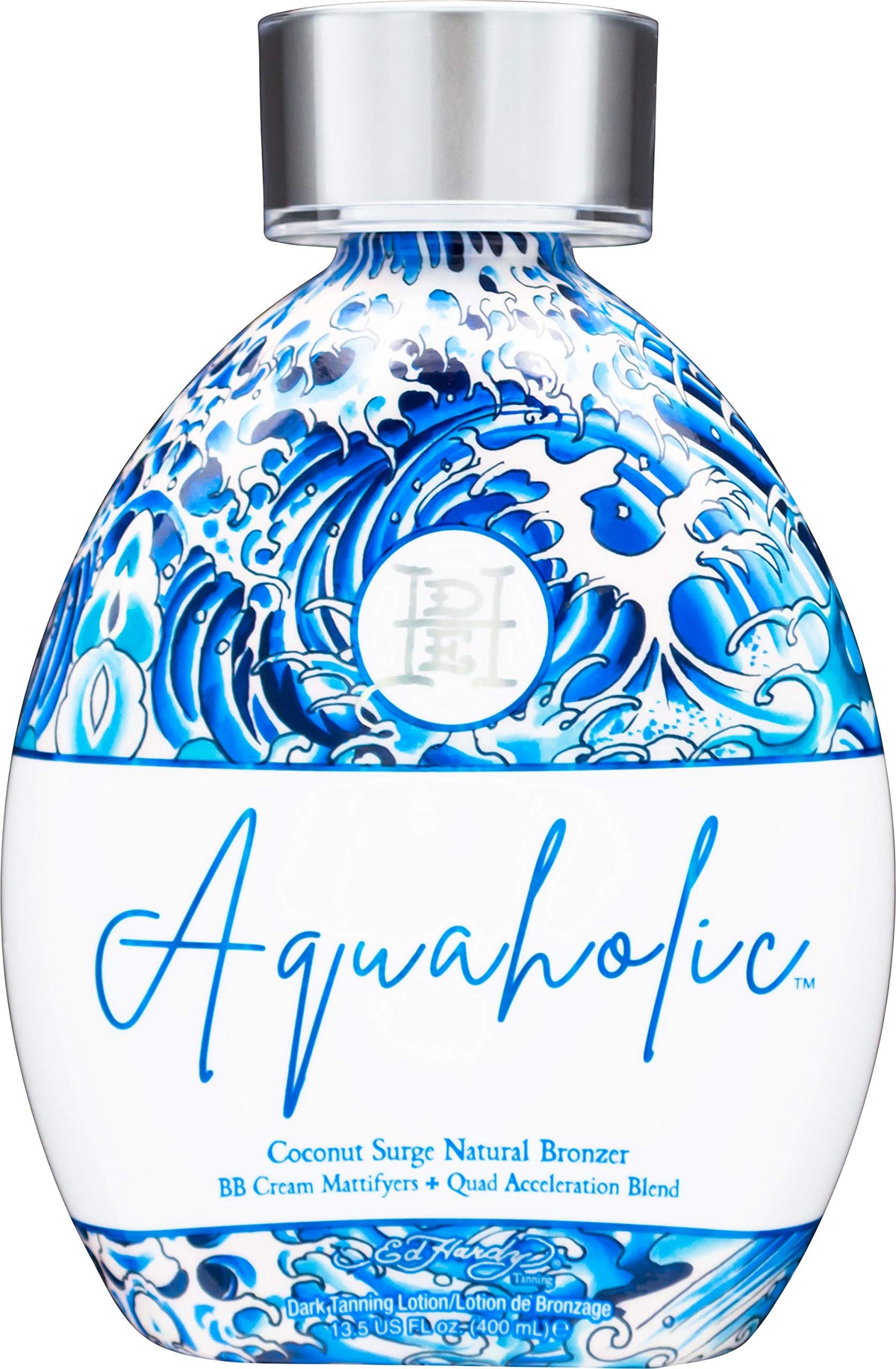 Ed Hardy Aquaholic Bronceador Natural de Coco, botella, tono uniforme para bronceado suave
