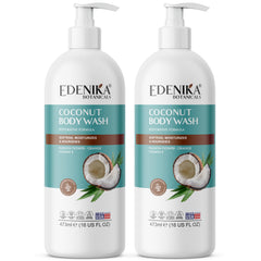 EDENIKA BOTANICALS gel de ducha coco en empaque 2-pack, hidratación suave para piel seca.