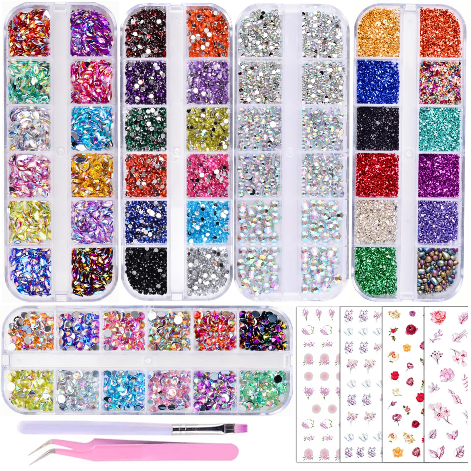 Edittime: caja de destellos oro y plata para uñas, estilo multicolor.
