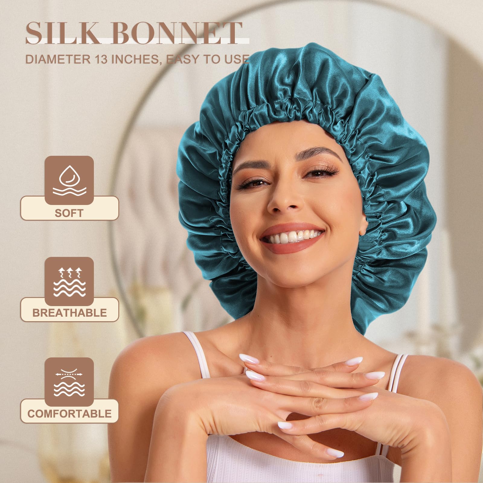 Gorro satén Edoneery con textura suave reduce fricción en rizos