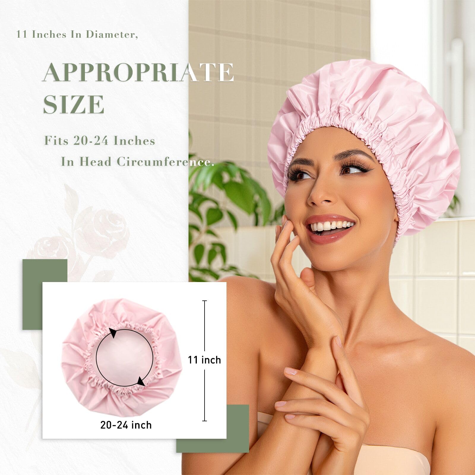 Gorro de ducha lavable Edoneery rosa y portátil para viaje