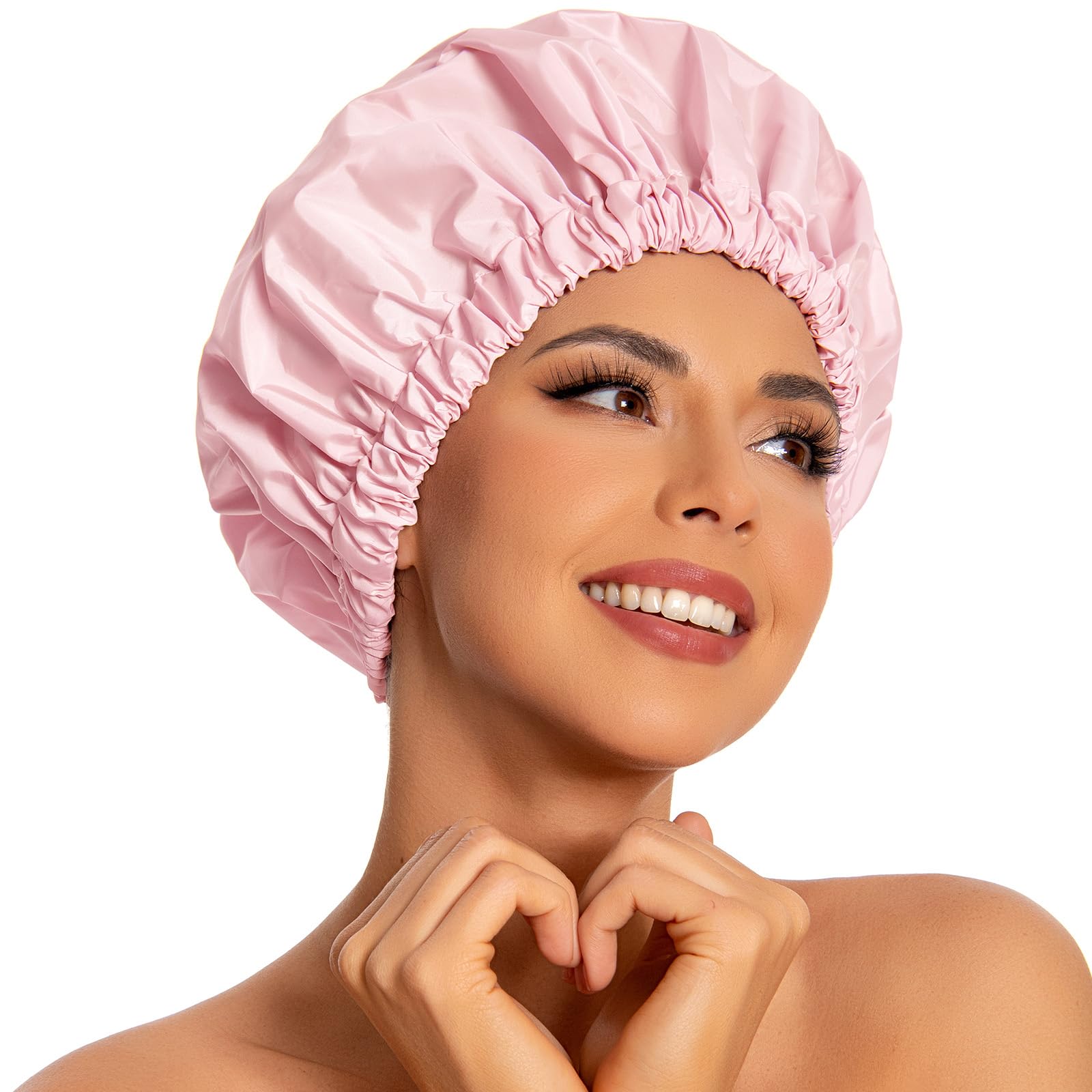 Gorro de ducha Edoneery rosa impermeable para cabello largo en la ducha