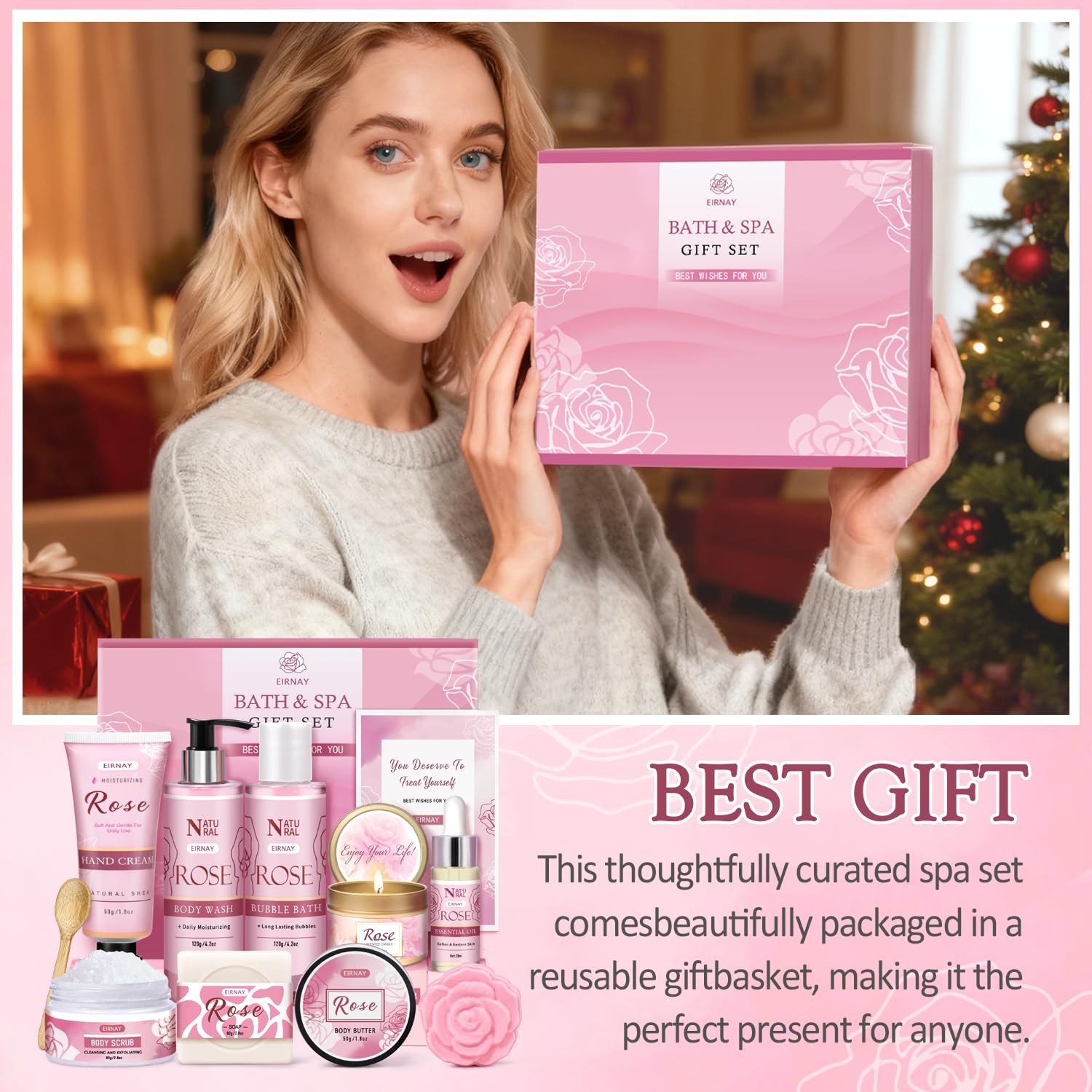 Bomba de baño rosa EIRNAY para piel suave y perfumada