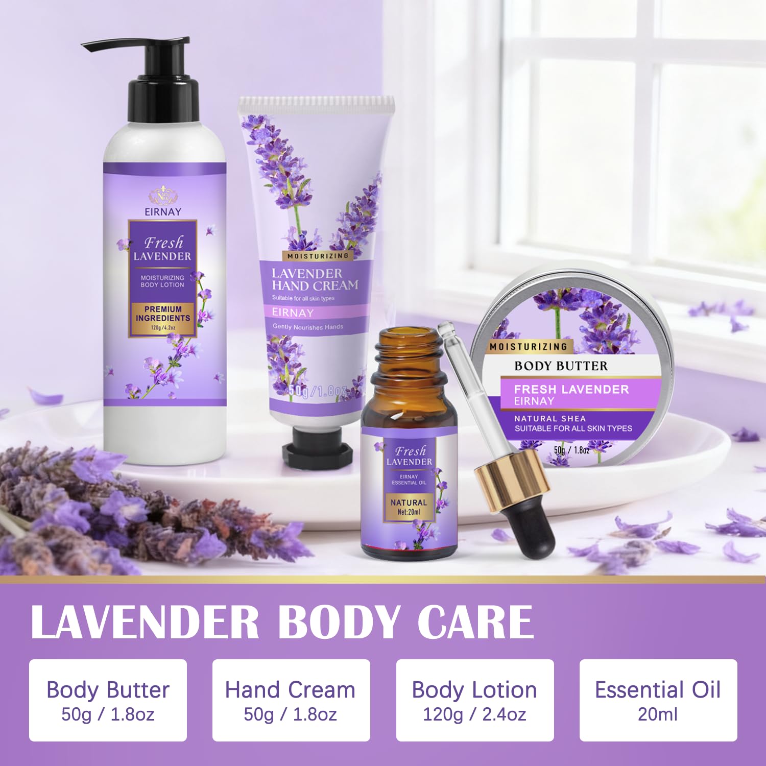 Gel de ducha EIRNAY lavanda para limpieza suave.