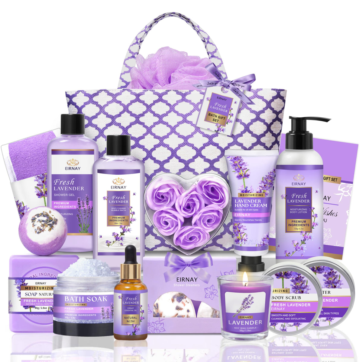 Conjunto de bienestar EIRNAY Lavanda 17 piezas para relajación en casa.