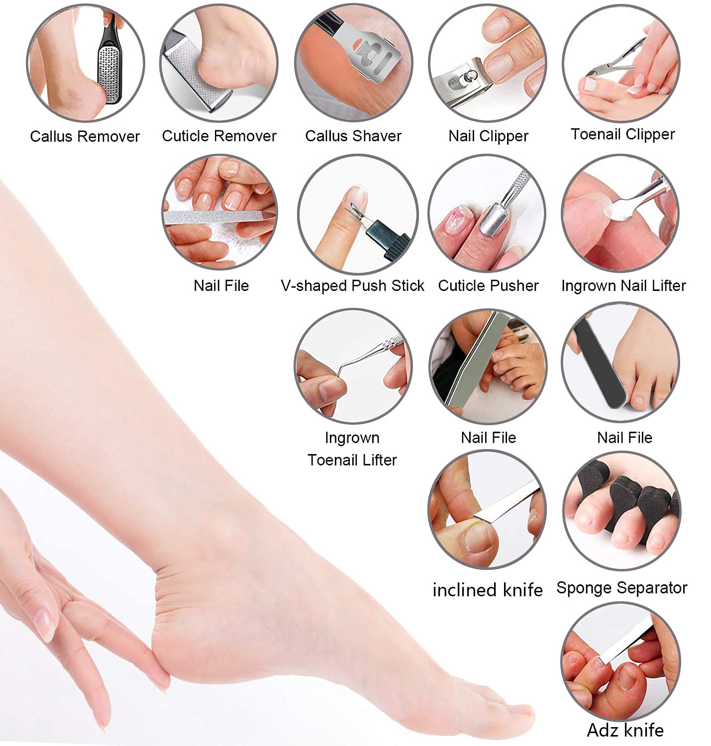 EKOCSIO kit de pedicura empuja cutículas profesional para un cuidado preciso